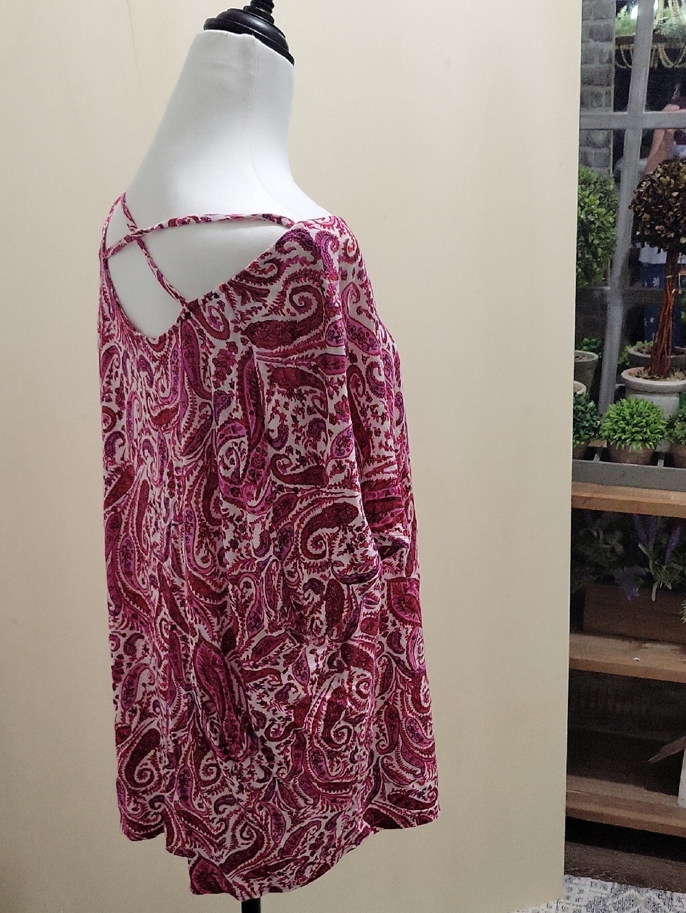 Lucky Brand Pink Paisley Boho Tunic Top, Criss Cross Back Details, Sz 3X